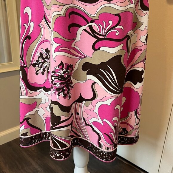 Tahari Arthur S. Levine Pink & Brown Sleeveless Floral Midi Dress, Size 2 - Picture 4 of 16